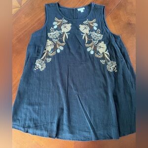 J. Jill Blue and White Embellished Tunic Tank Top NWOT